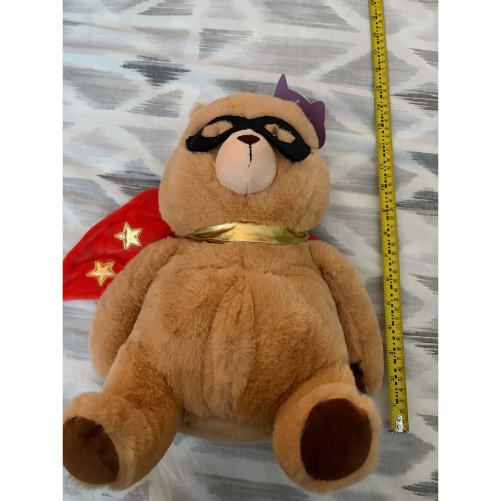 Gigglescape Superhero Bear Plush Tan Stuffed Animal Red Cape Gold Stars 16 Inch
